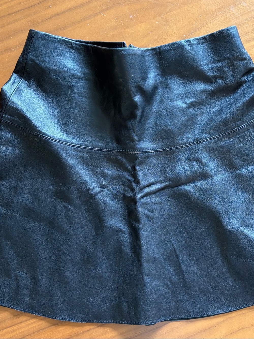 VINCE Black Leather A-Line Mini Skirt